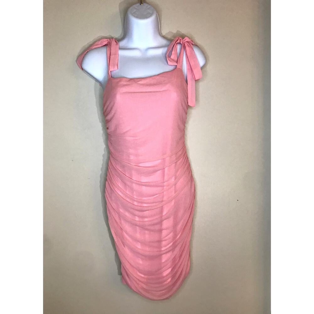 Hello Molly Pink Mesh Ruched Mini Dress L Bodycon Party